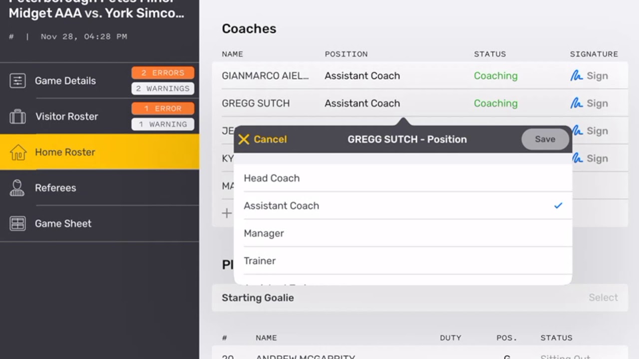 7  CHANGING A COACH POSITION