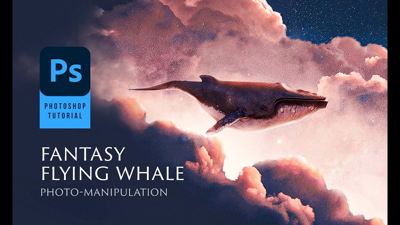 Fantasy Flying Whale in the Cloud Photomanipulation Photoshop Tutorial
