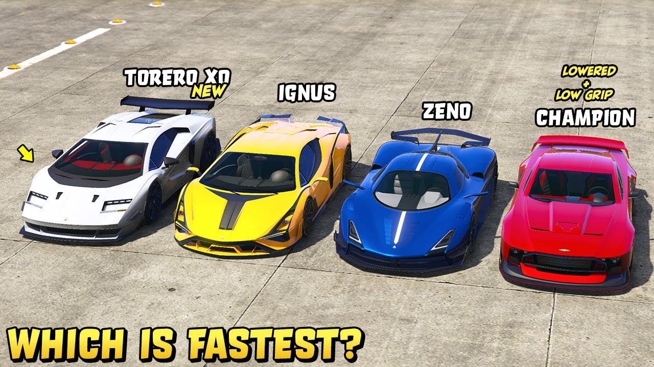 GTA 5 - TORERO XO vs IGNUS vs OVERFLOD ZENO vs CHAMPION - Which is Fastest?