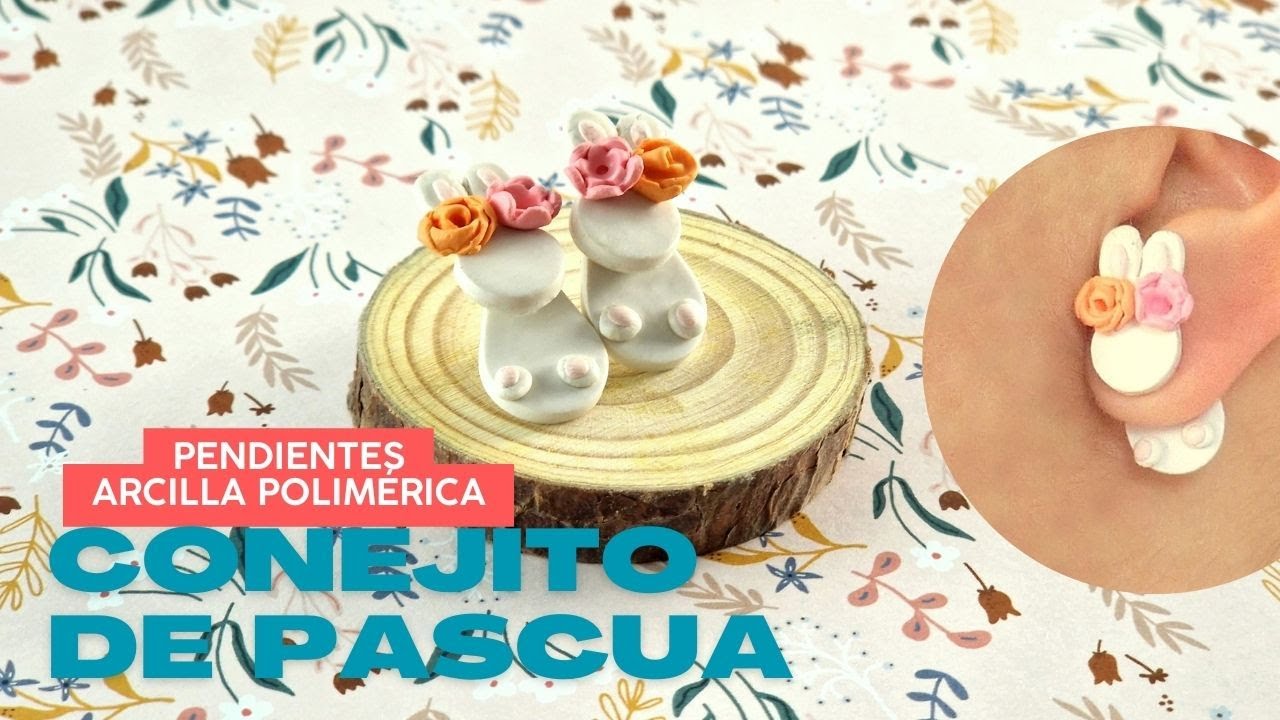 Pendientes conejito de Pascua en arcilla polimerica