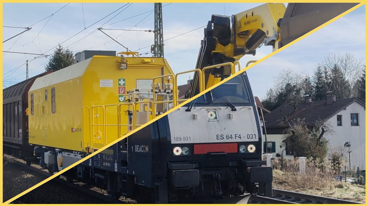 BR 189-931 ES 64 F4 - 031 freight train with a cool SBB rail maintenance wagon trough Traunstein