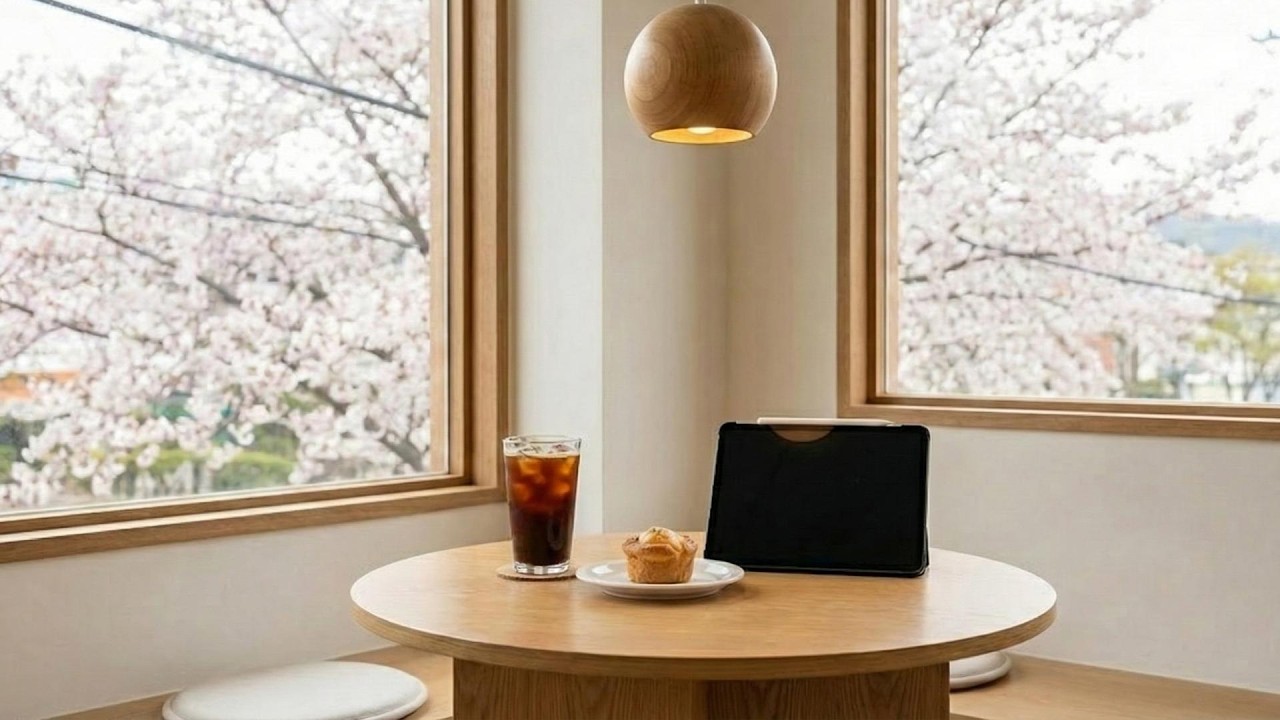 Spring Sakura Cafe Ambience 🌸 Focus Jazz & Iced Coffee for Deep Work, Study, Productivity