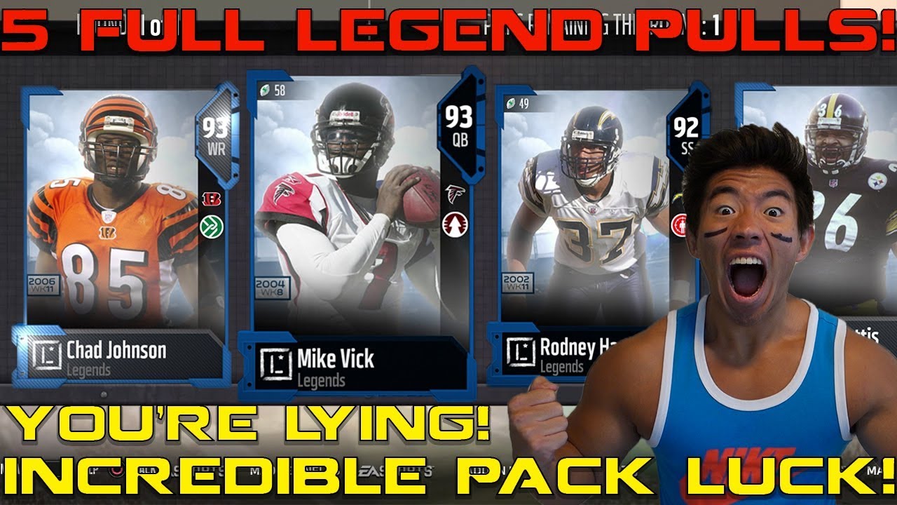 MY BEST PACK LUCK! 5 FULL LEGEND PULLS! Madden 18 Ultimate Team