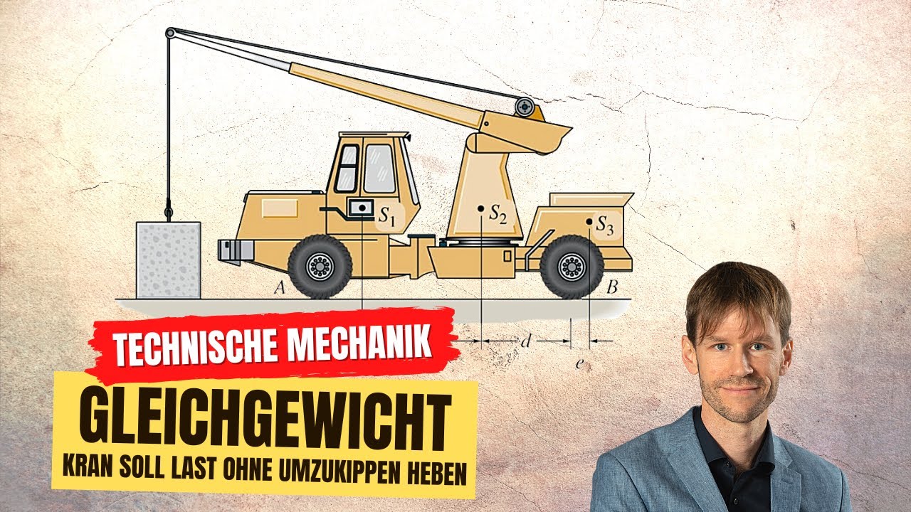Kran hebt Last (Gleichgewicht, Technische Mechanik)