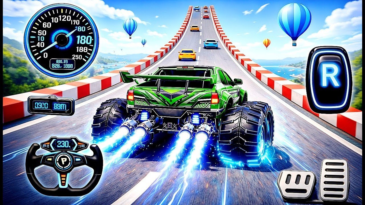 Mega Ramp Monster Car Racing 3D - Extreme Car Stunts -Android Gamepla #MegaRamp #3DGames #CarRacing
