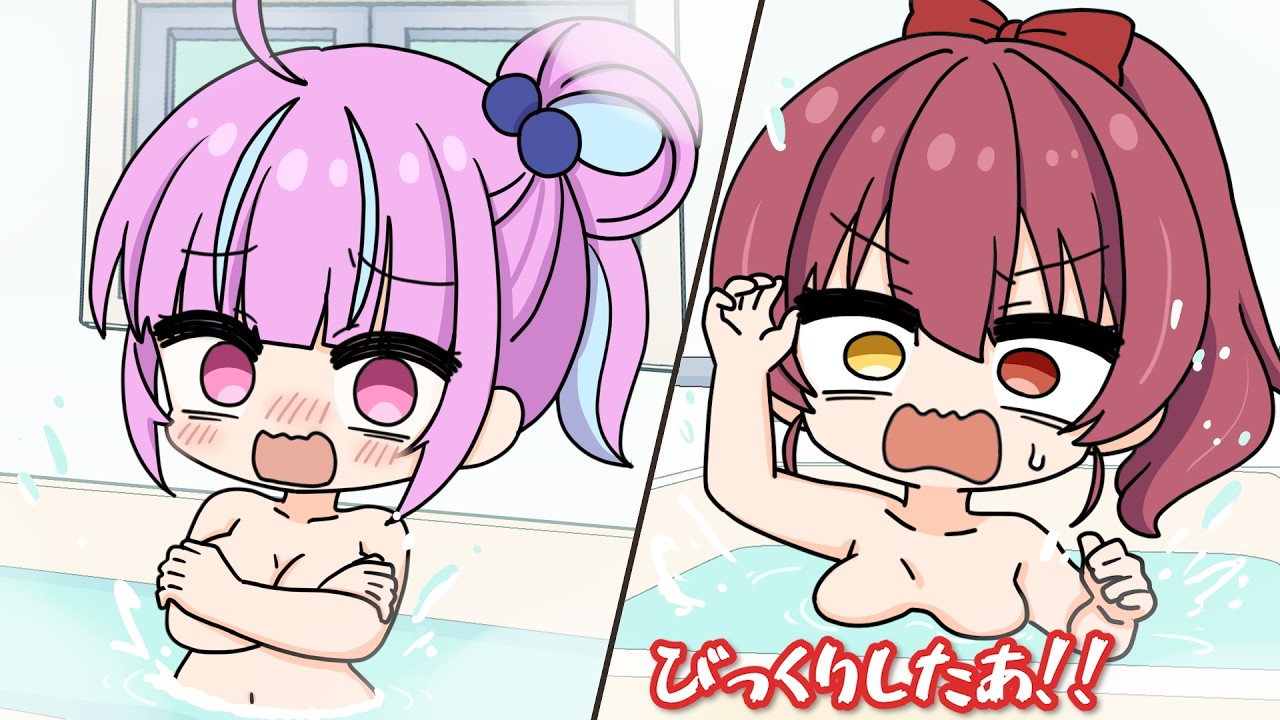 【手描き】かなマリによる「お風呂を覗かれた時のホロメン反応予想」【宝鐘マリン/天音かなた/不知火フレア/ホロライブ/切り抜き漫画】