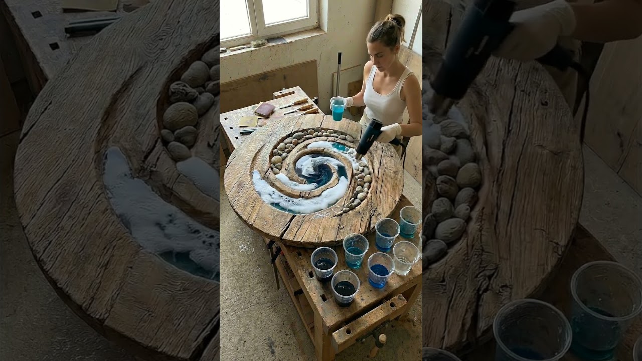 🌊 Round Epoxy River Table
