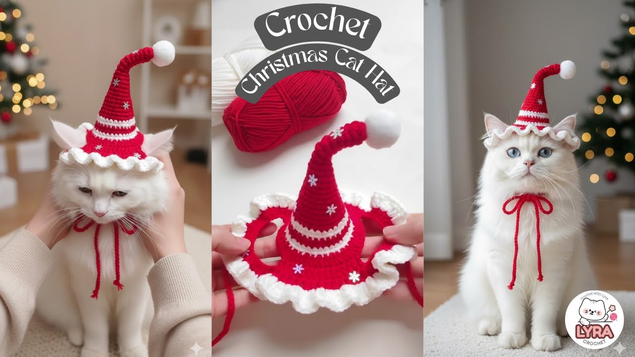 How to Crochet a Christmas Cat Hat 🎄🧶 | Easy Crochet for Beginners