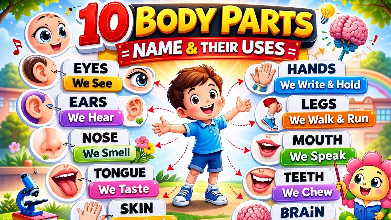 10 Body Parts Name and Their Uses for Kids | LKG Science | BalBloom Learning