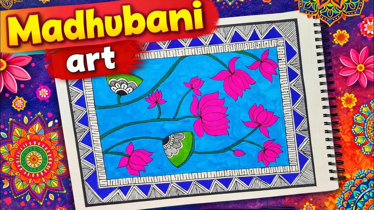 Amazing Madhubani Art for Beginners 😍 Traditional Lotus Painting Tutorial