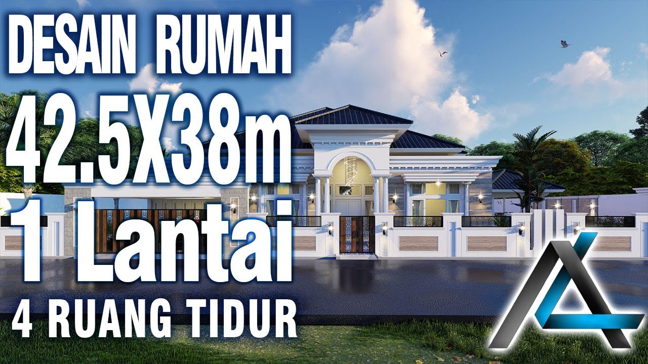 DESAIN RUMAH 42.5 x 38 meter I Sumatera Utara – RUMAH KLASIK MODERN + KOLAM RENANG