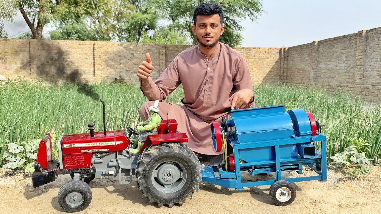 World’s First Handmade MF 385 Tractor Working with Mini Thresher