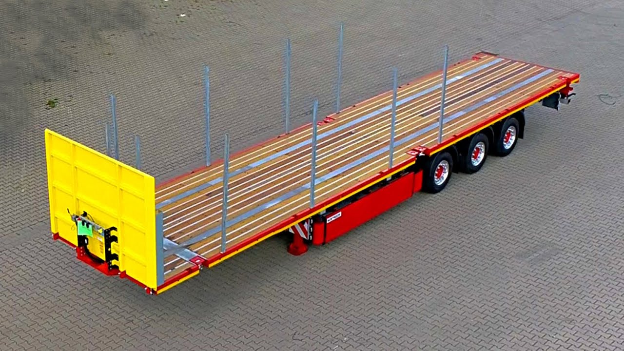WEB TRAILER Mega-Stahlmattenplateau mit ausziehbaren Containerverriegelungen
