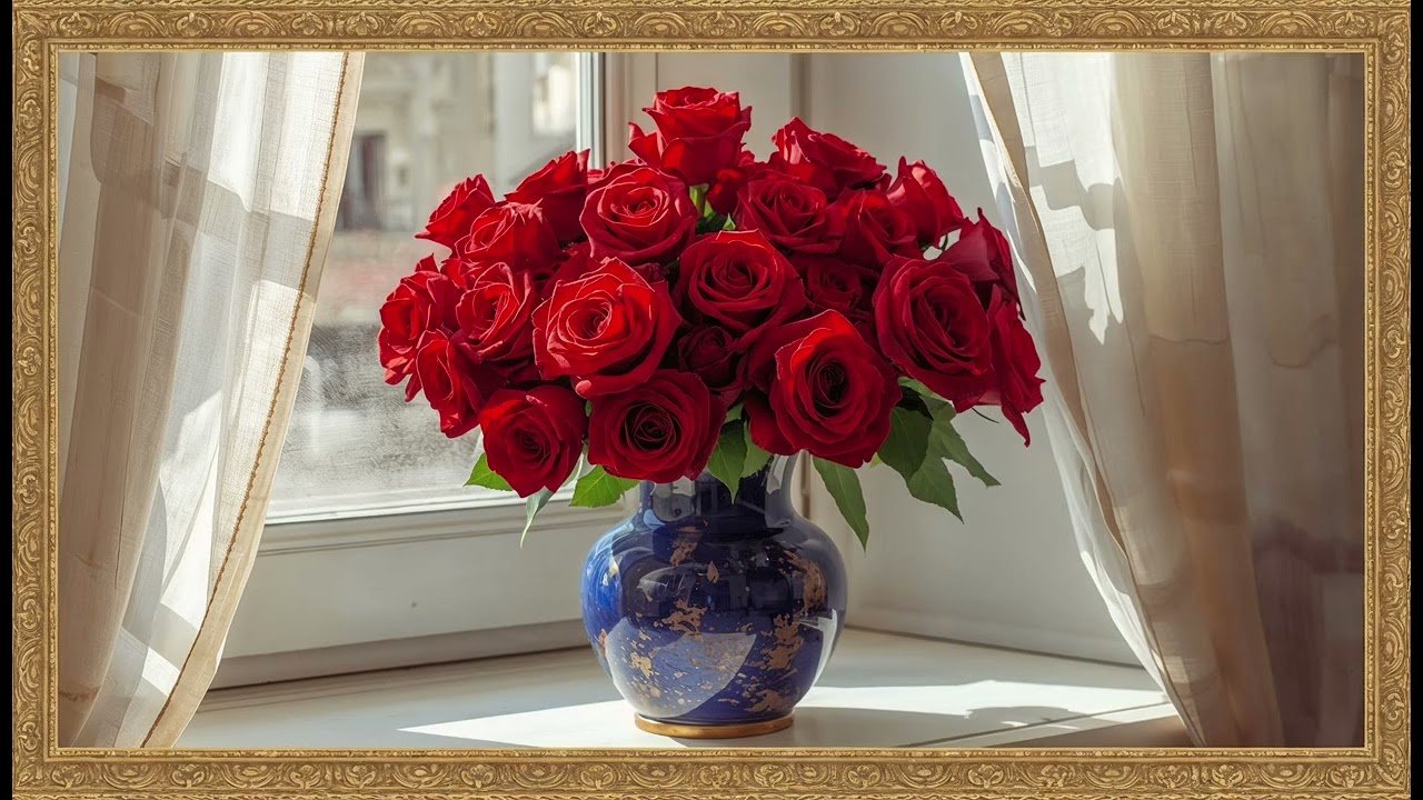 Red Roses Still Life Art Screensaver | Sunlit Paris Floral TV Wallpaper | Romantic Frame TV Art