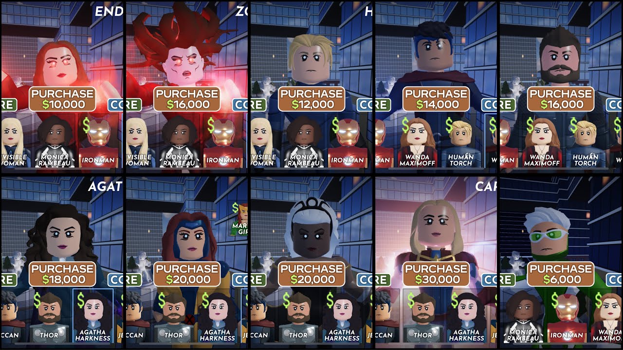 Демонстрация персонажей и рейтинг монет Marvel Omega. Roblox