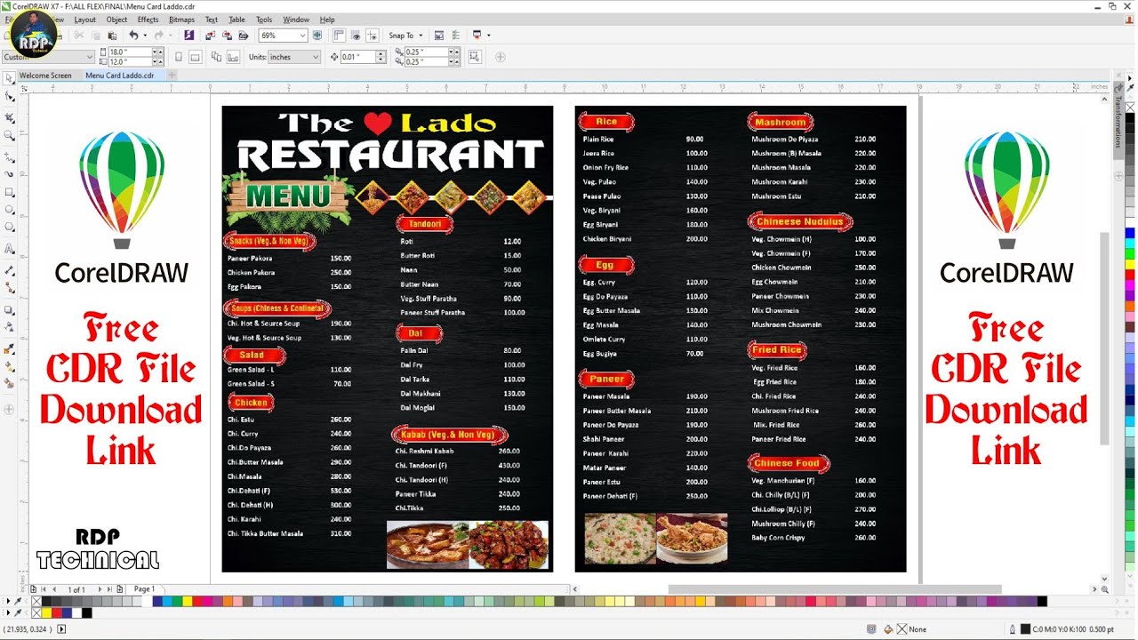Restaurant Menu Card Design Coreldraw |How to make Restaurant Menu Card in Coreldraw| @rdptechnical