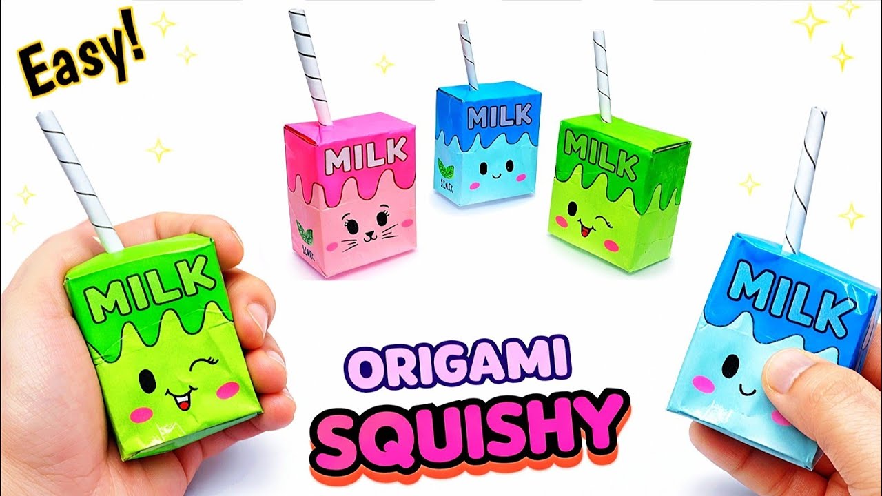 Origami Paper Squishy Milk Box Tutorial ✨|Easy squishy milk box without glue|Origami Craft World 