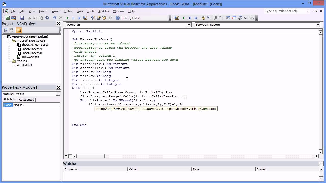 Excel VB Instr, For Loop, Arrays and Transpose