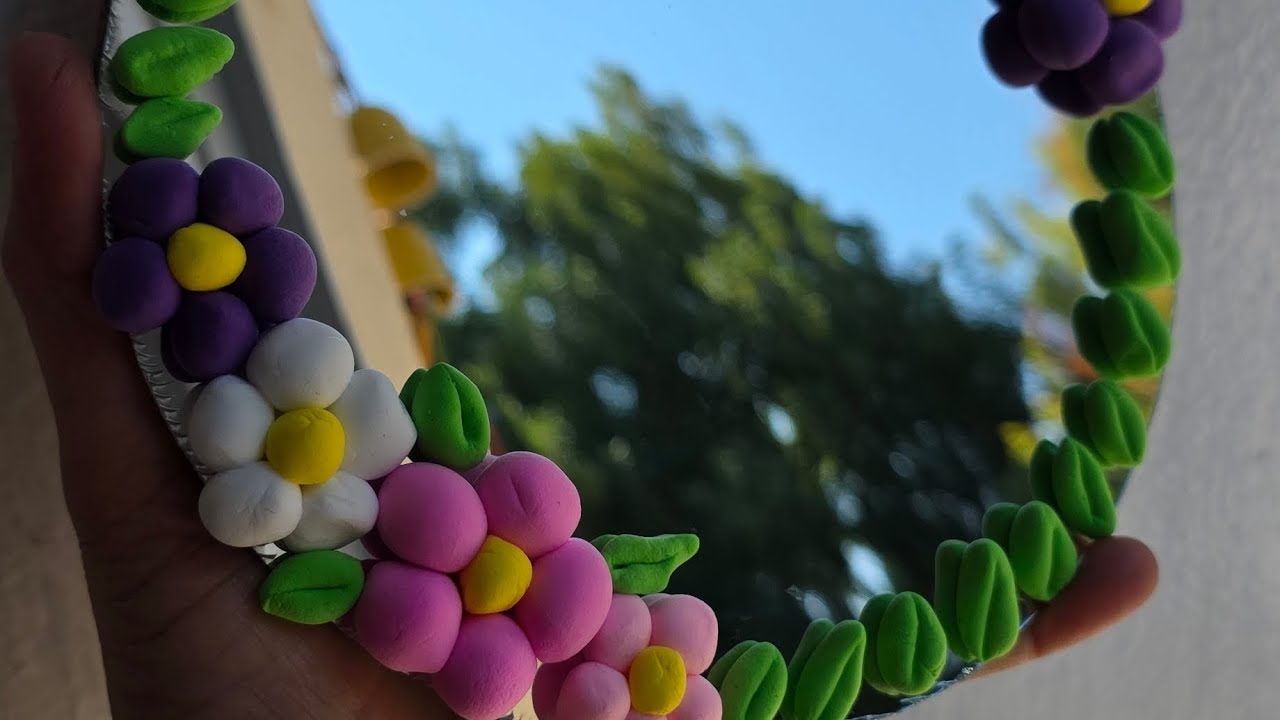 Easy DIY flower mirror with CLAY #easydrawing #tutorial #diy #clay #craft #painting #shorts #youtube