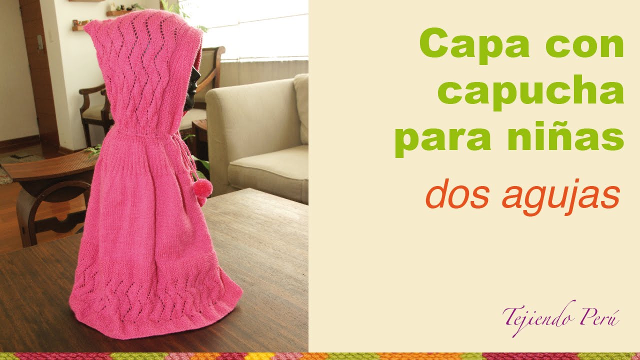Capa con capucha tejida en dos agujas para niñas