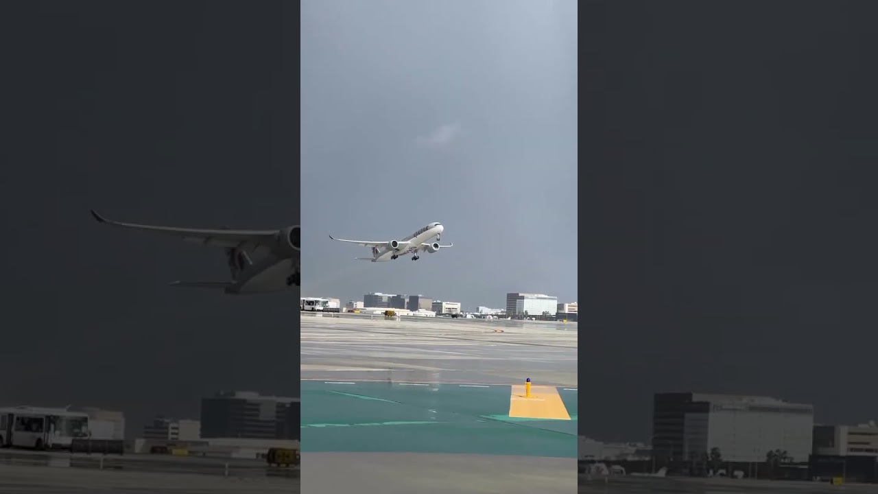 Takeoff against the rainbow 🌈 Qatar airways #youtube #youtubeshorts #airplane #views #rainbow #fyp