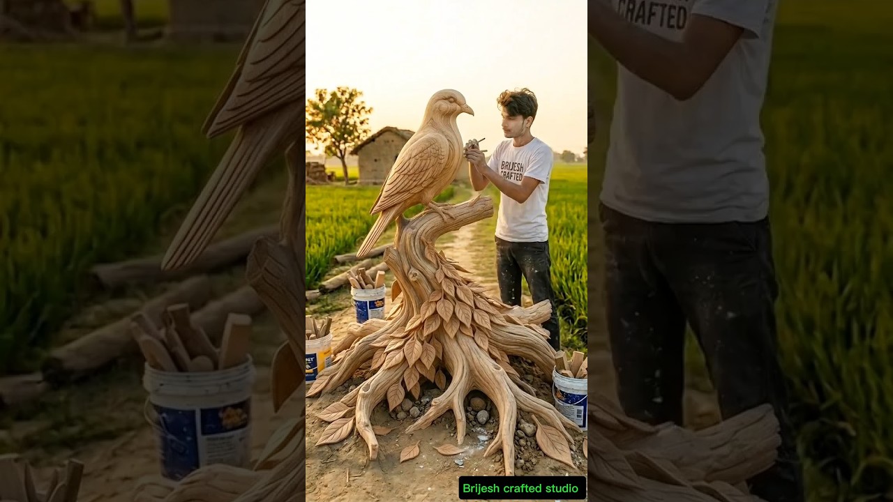 😲 kabutar 🔥Inspired Wooden Statue🥰#woodscraft#woodcarving #youtube#handcarved#woodenart #shortsfeed