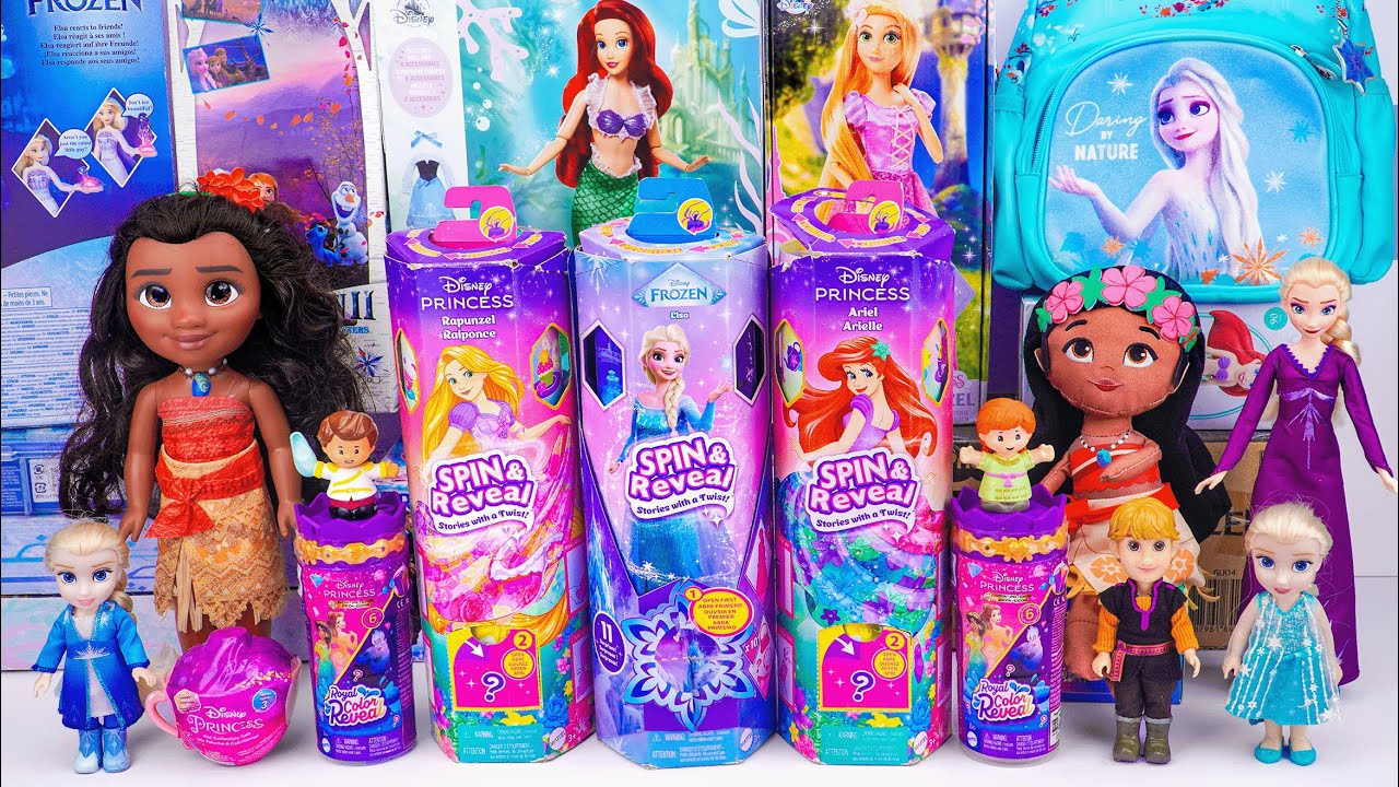 Unboxing Surprise Moana, Elsa, Ariel Doll Toys Collection | Disney Princess Spin & Reveal Toys