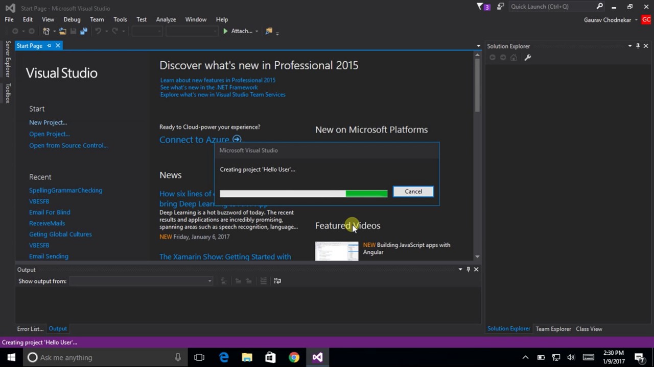 How to create new project in Visual Studio 2015