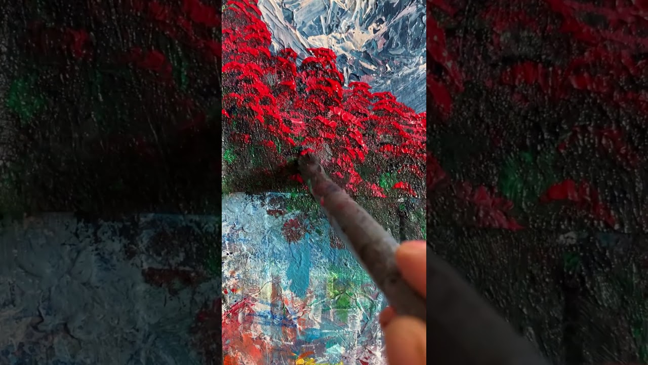 RED forest painting! Bob Ross style #art #painting