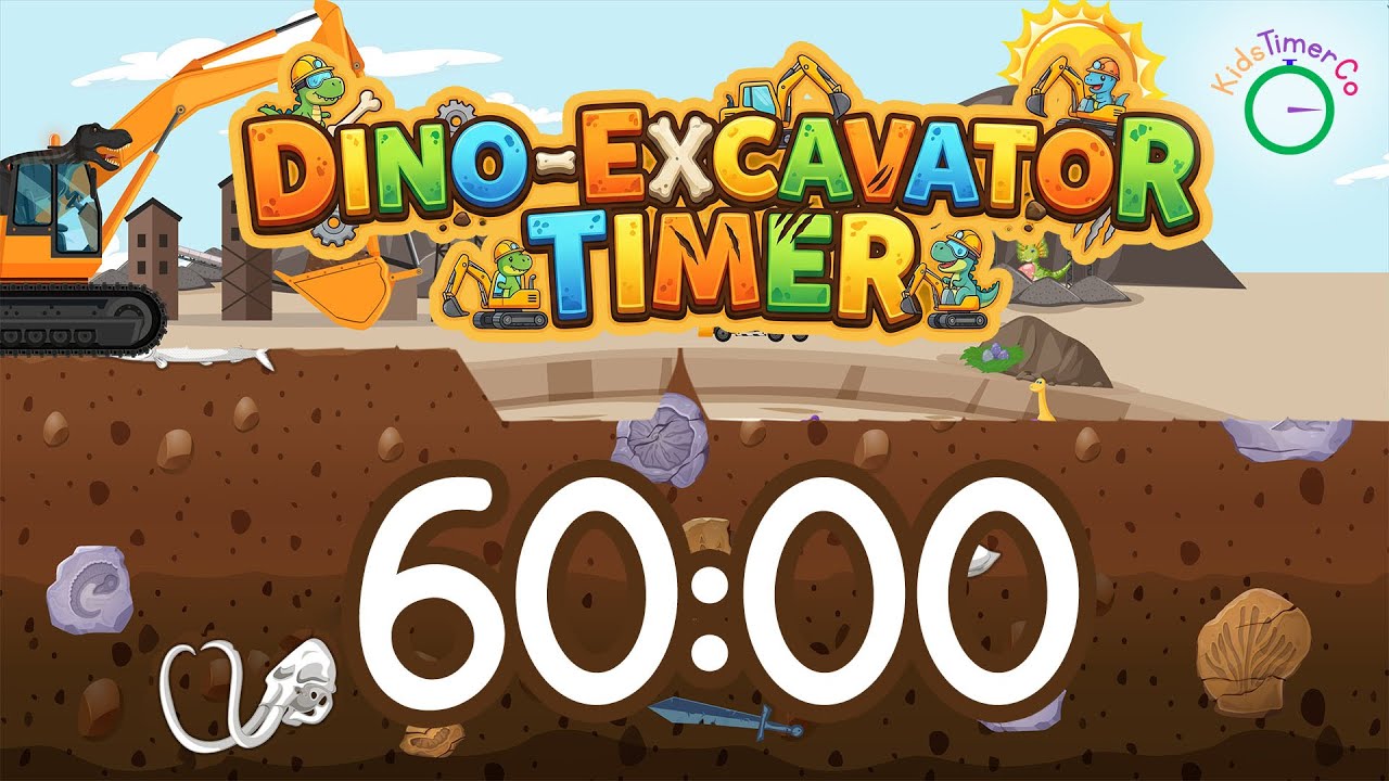 60 Minute Dinosaur Excavator Adventure! Visual Timer for Kids