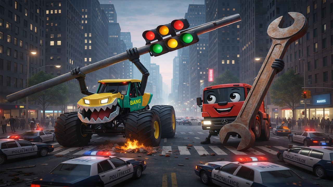 Monster Truck Goes Wild 🚦💥 Giant Machine Lifts a Traffic Light in a City Showdown🔥 🏙️ | Sang Auto