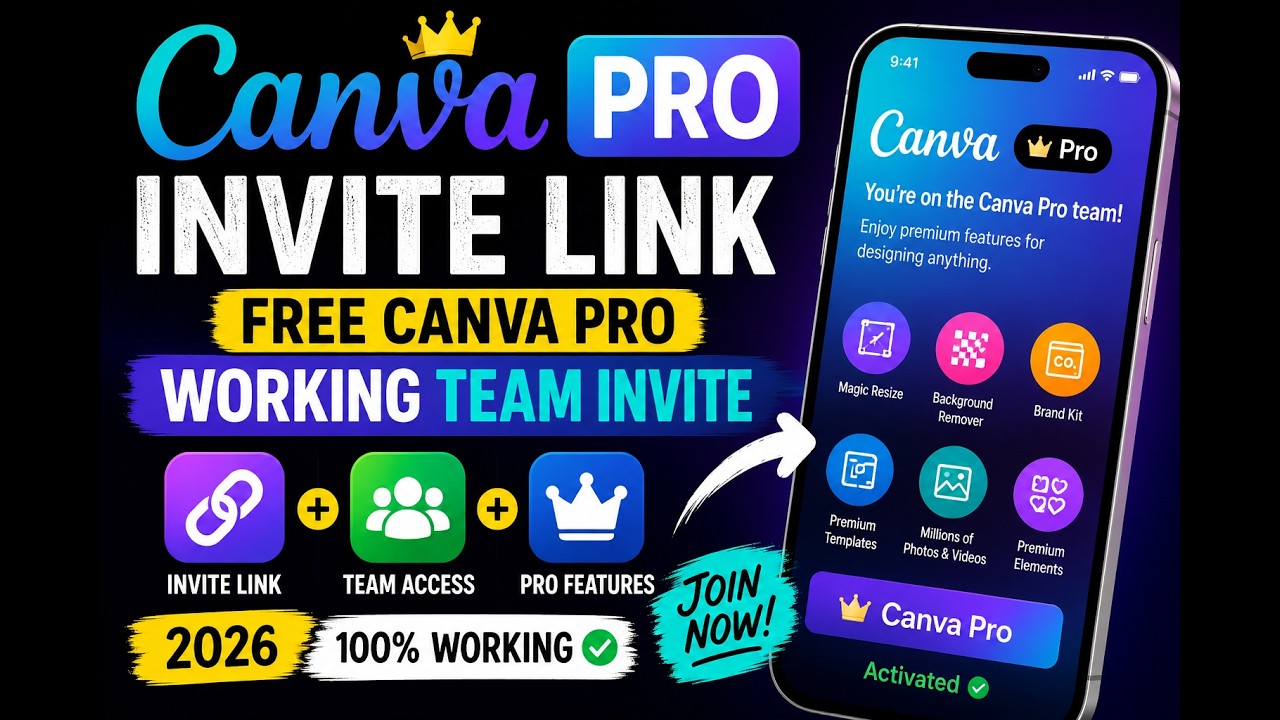 💯 Canva Pro Invite Link 2026 | Free Canva Pro| How to Get Free Canva Pro Invite Link 2026 Tutorial💯