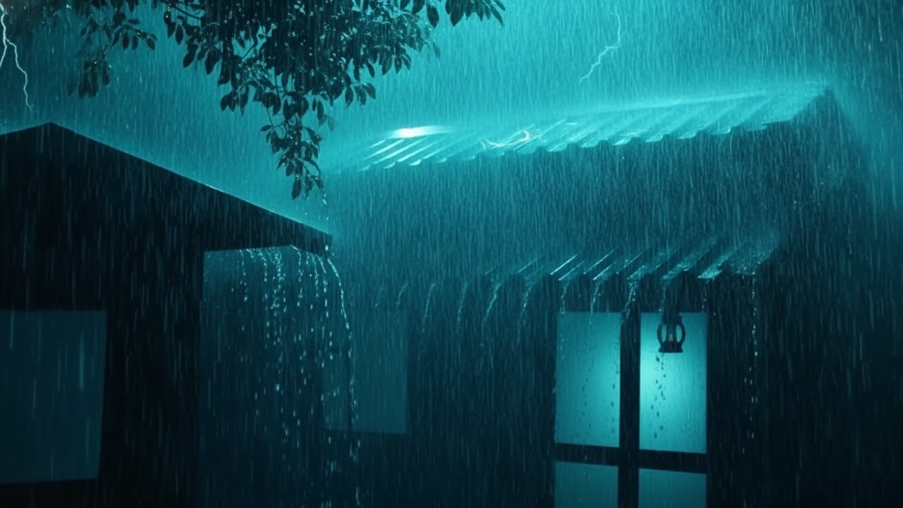 Overcome Stress & Insomnia with Heavy Rain and Thunder on a Tin Roof at Night