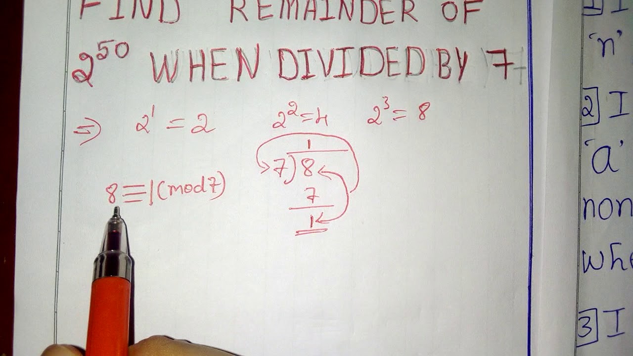 Finding remainder when 2^50 is divided by 7; very easy method with well explanation