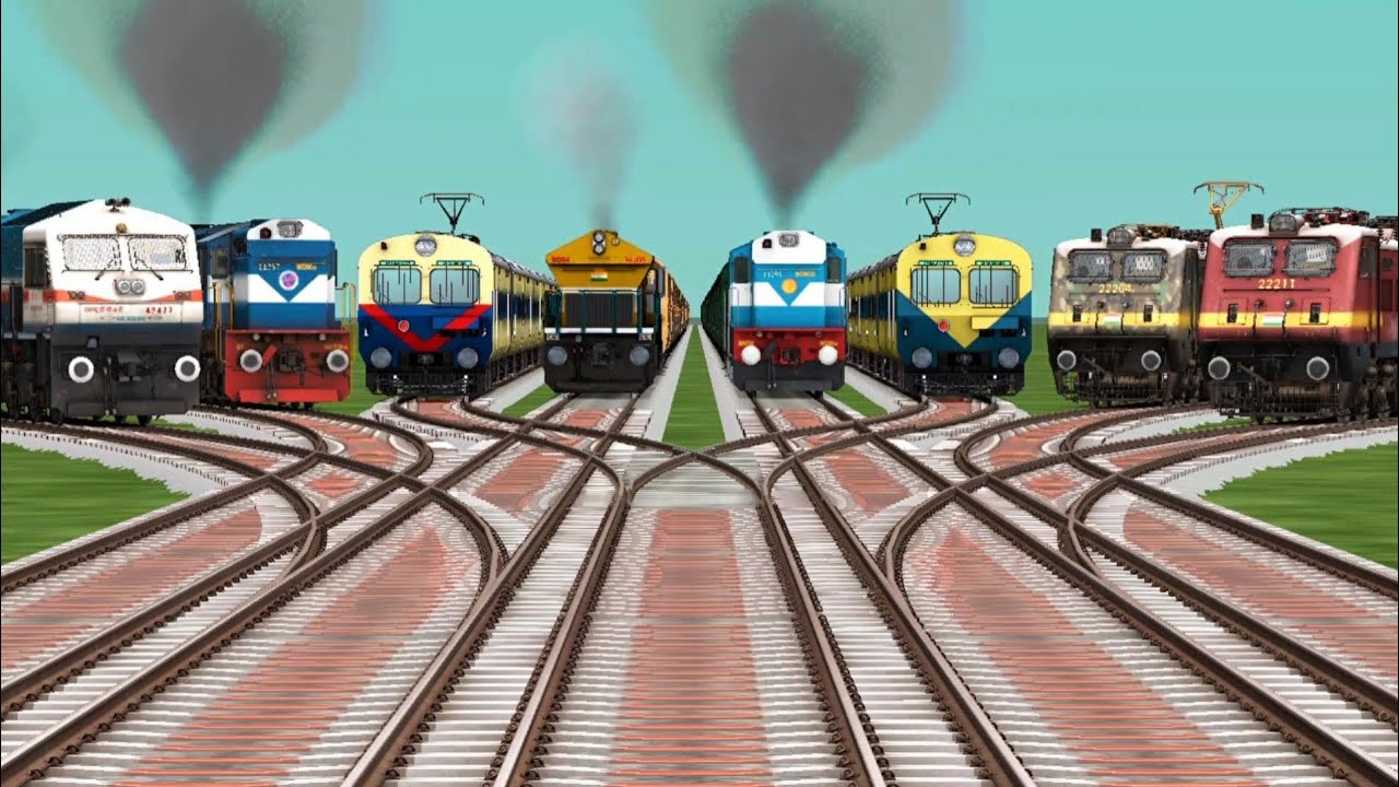 🎮 All Realistic Trains Crossing Crazy Bumpy Railroad Tracks | Train Game | Train Simulator Classic 