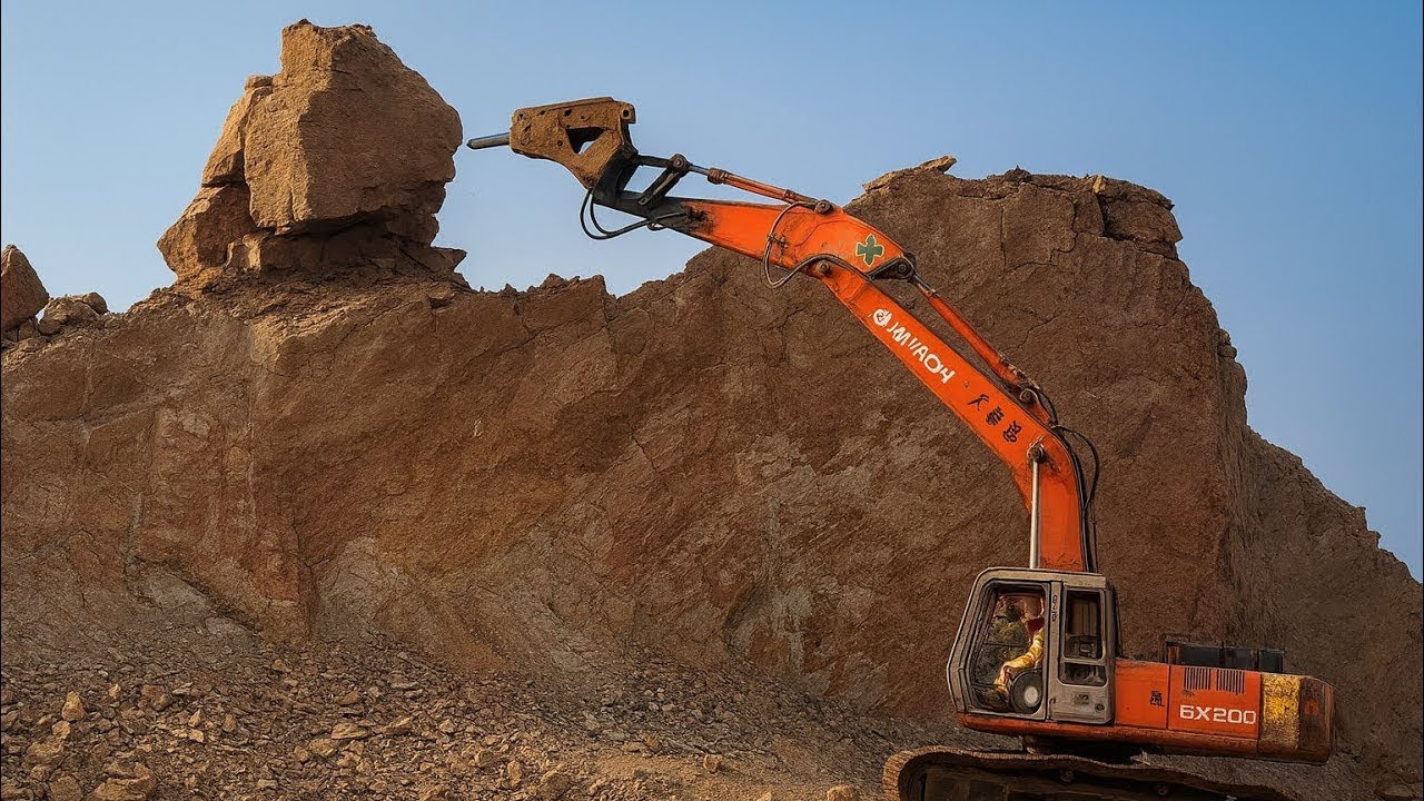 EXCAVATOR OPERATOR VIEW: Humming and Drilling in Action!” #excavators #stonemachinery #sand #mining 