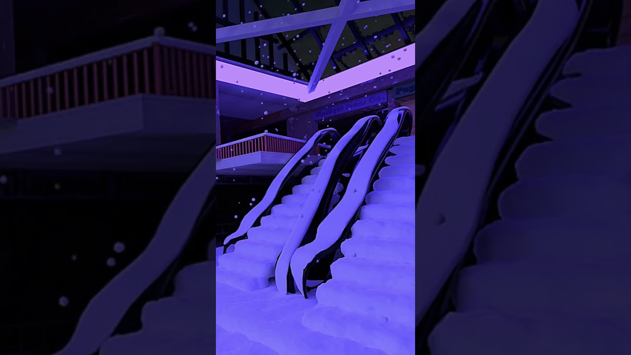Retro Neon Mall Ambience | Snowfall on the Escalator | 