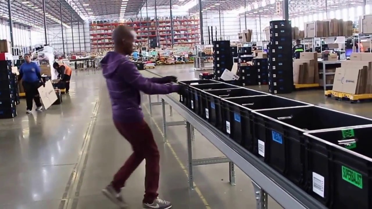 Inside Takealot's Joburg distribution centre - conveyor carrying orders to packing stations