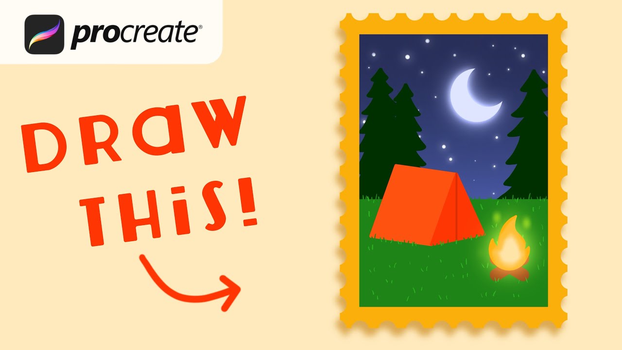 Procreate Step by Step Tutorial - Camp Stamp - Digital Art - iPad Illustration for Beginners