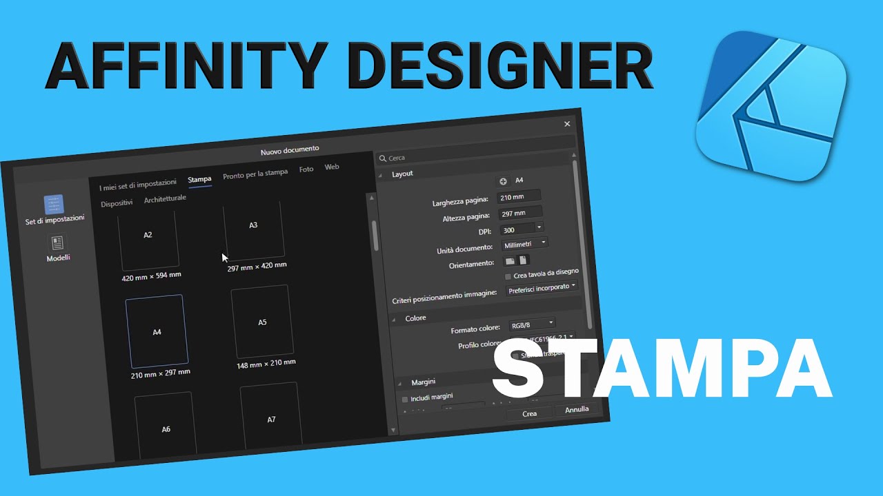 IMPOSTARE il documento per la STAMPA con Affinity DESIGNER