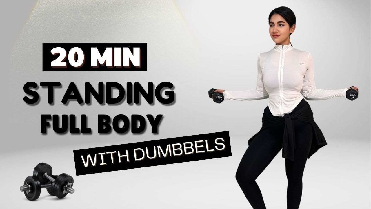 20 Min Standing Dumbbell Workout | Full Body | No Repeats | Warm Up + Cool Down
