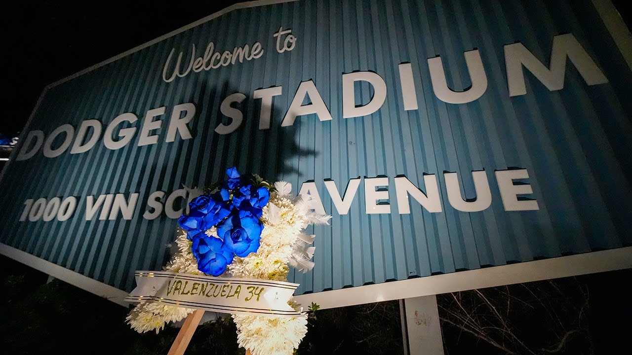 Fans gather outside Dodger Stadium to pay tribute to Fernando Valenzuela