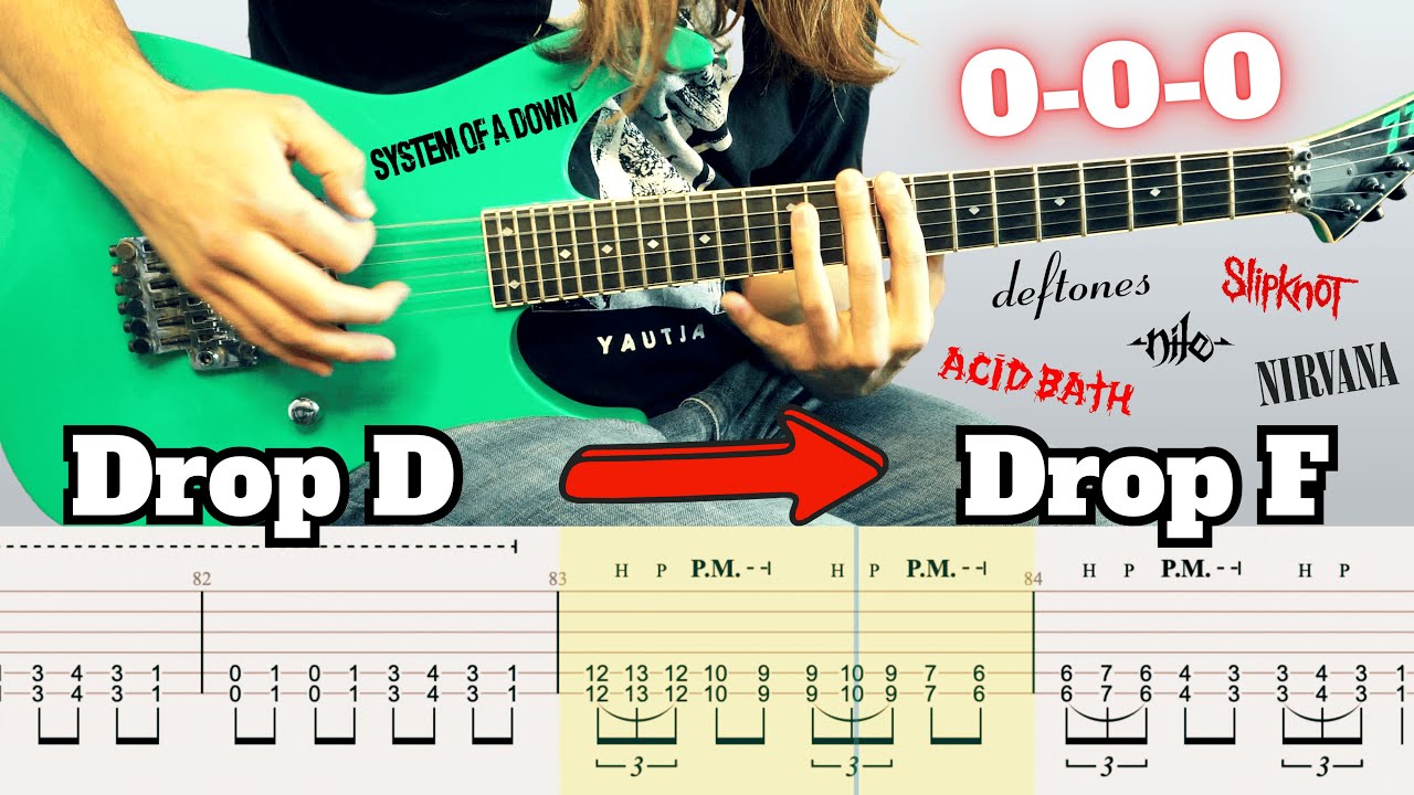 10 Essential DROP TUNING Riffs (from Drop D to F) with Guitar Tab