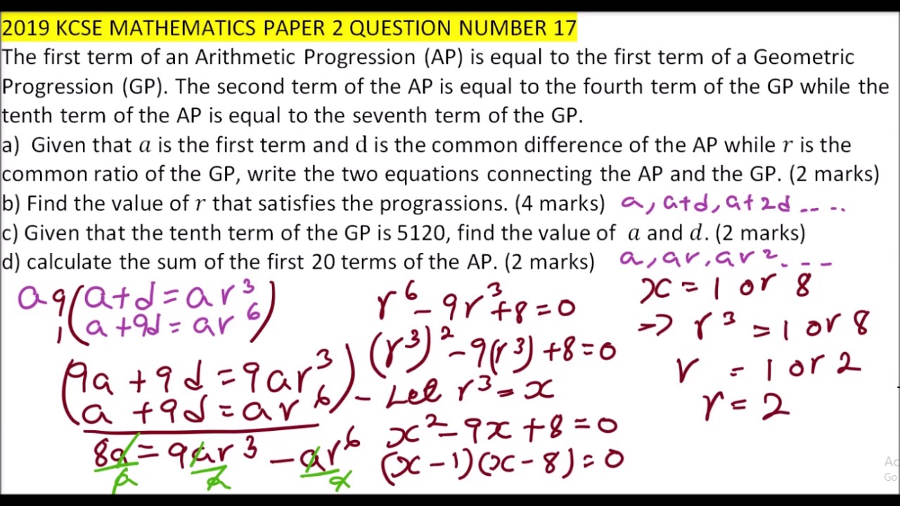 2019 KCSE MATHEMATICS PAPER 2 QUESTION 17