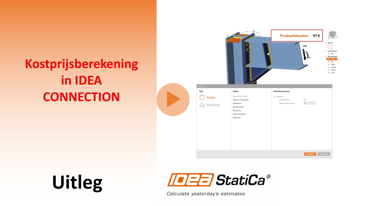 Kostprijsberekening van een staalverbinding in IDEA StatiCa CONNECTION
