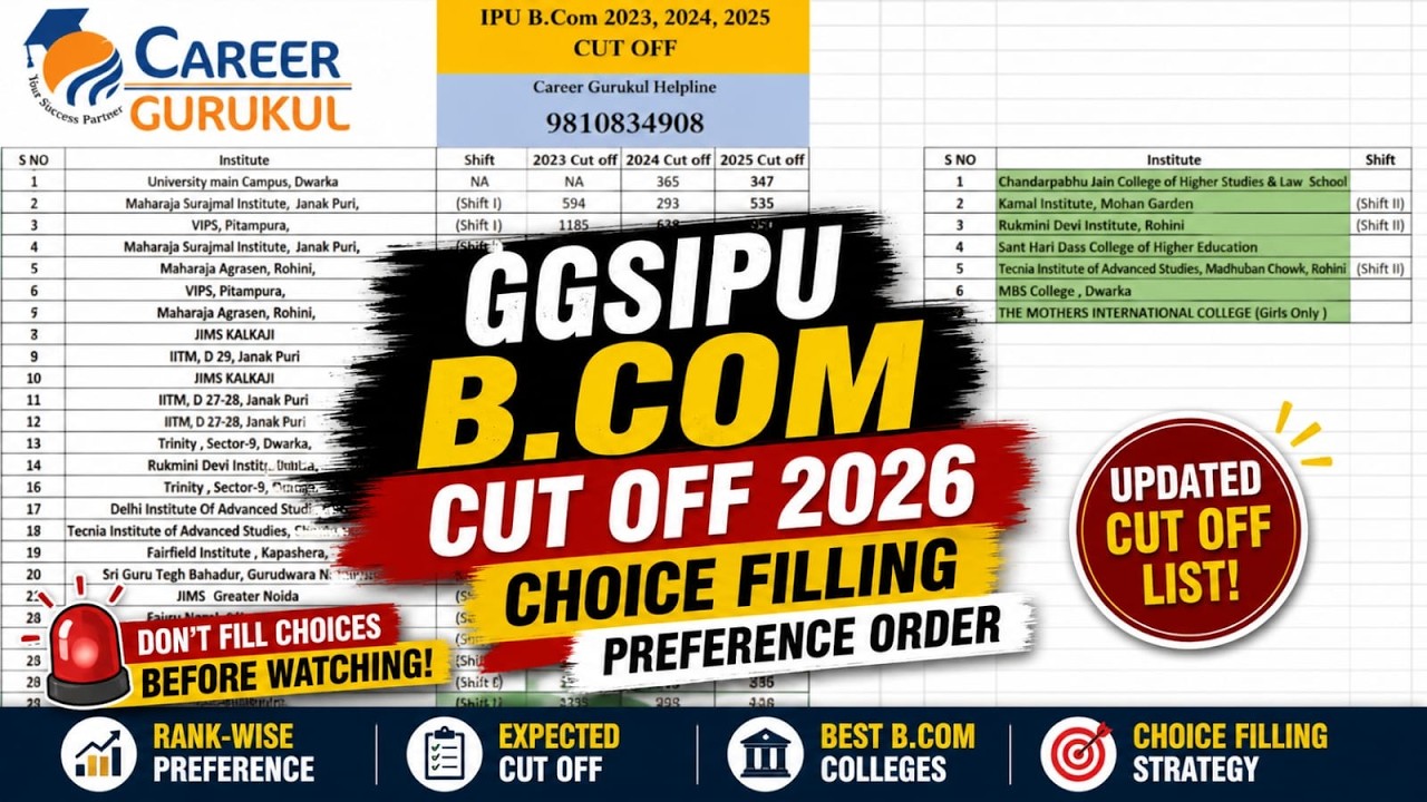 GGSIPU B.Com Cut Off 2026 | Choice Filling Preference Order | Best B.Com Colleges in IPU