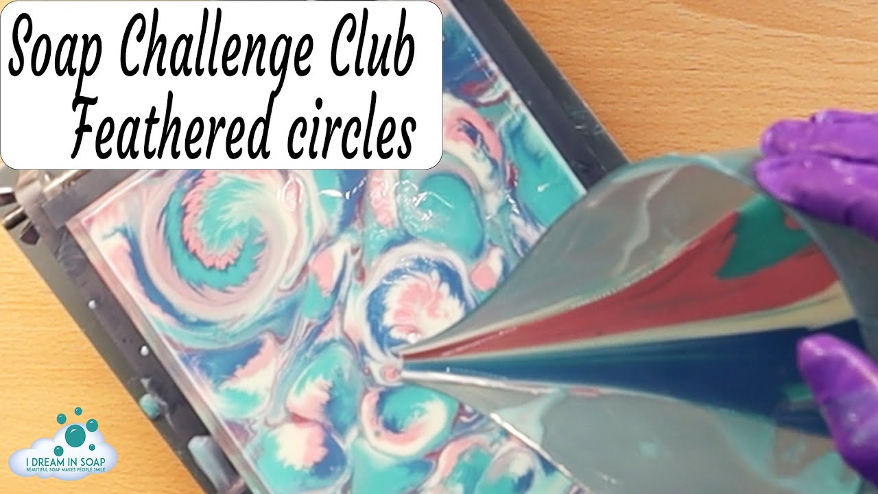 🪶Soap Challenge Club cold process soap making  - Feathered circles 🪶