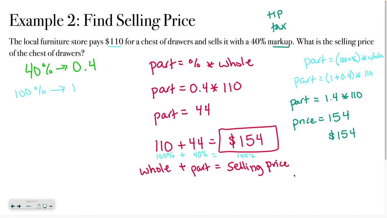 Pre-Algebra 4-5: Solve Markup and Markdown Problems