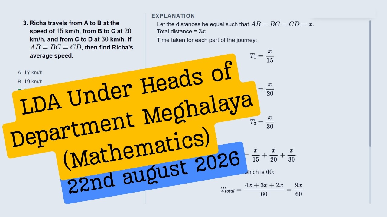 Mathematics for  LDA under Heads of Department Meghalaya Preparation