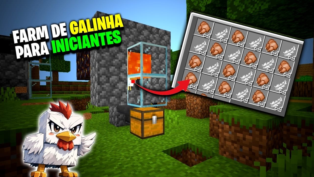 FARM AUTOMÁTICA de GALINHA ASSADA no Minecraft Bedrock 1.21+ 🐔🔥 Pena + Comida Infinita!